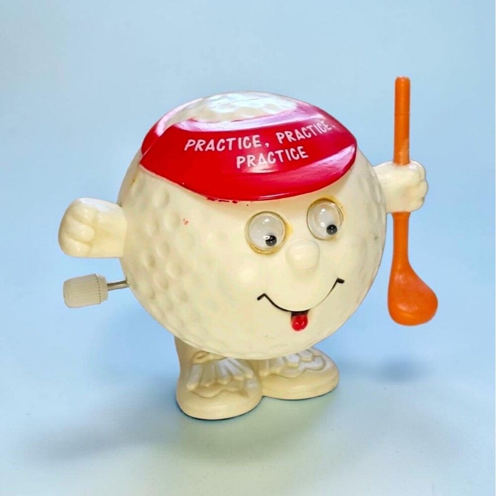 Vintage Russ Berrie Wind-Up Golf Ball Hopper Toy 1970s Practice Googly Eyes Rare